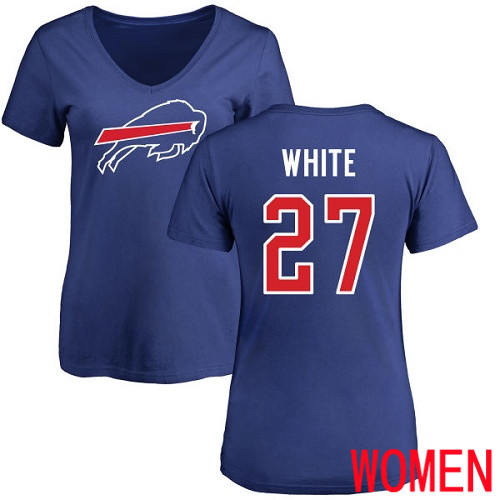 NFL Women Buffalo Bills #27 Tre Davious White Royal Blue Name and Number Logo T Shirt->nfl t-shirts->Sports Accessory